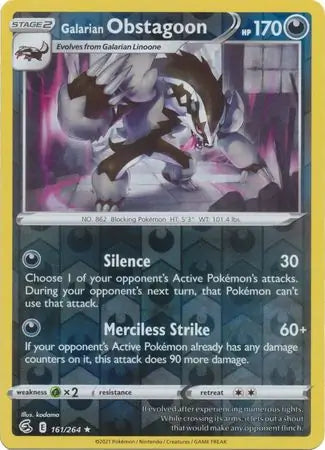 Galarian Obstagoon 161/264 (SWSH08: Fusion Strike)  - Reverse Holofoil