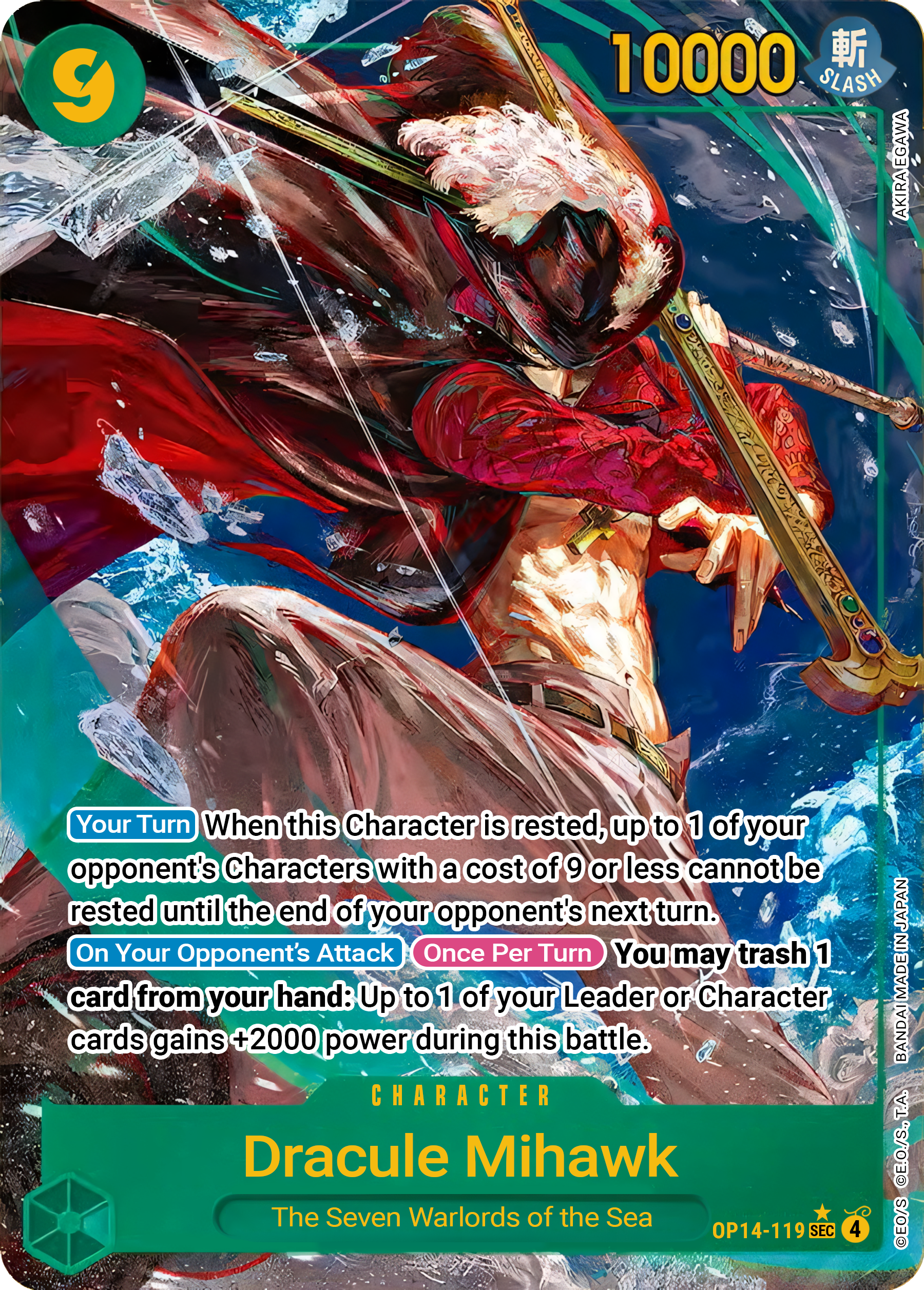 Dracule Mihawk OP14-119 (The Azure Sea's Seven)  - Alternate Art Foil