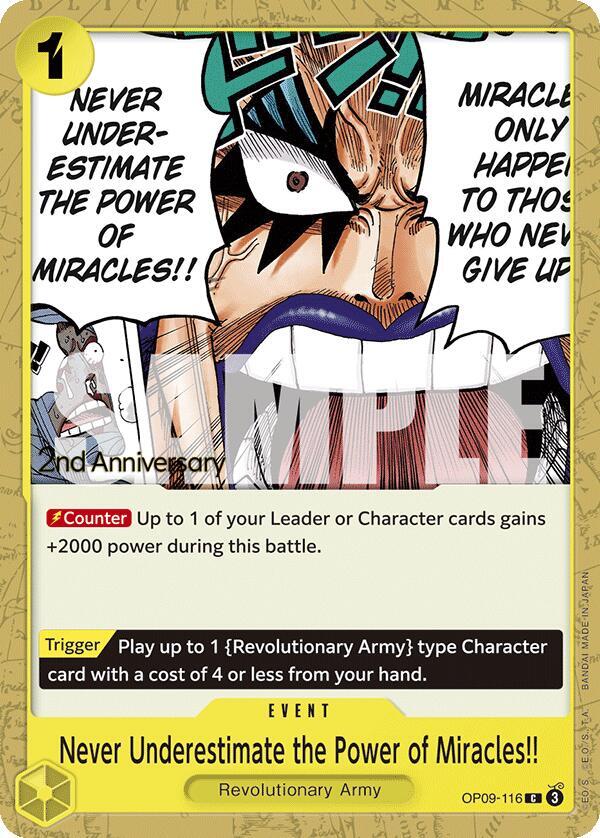 Never Underestimate the Power of Miracles!! OP09-116 (Emperors in the New World: 2nd Anniversary Tournament Cards) 